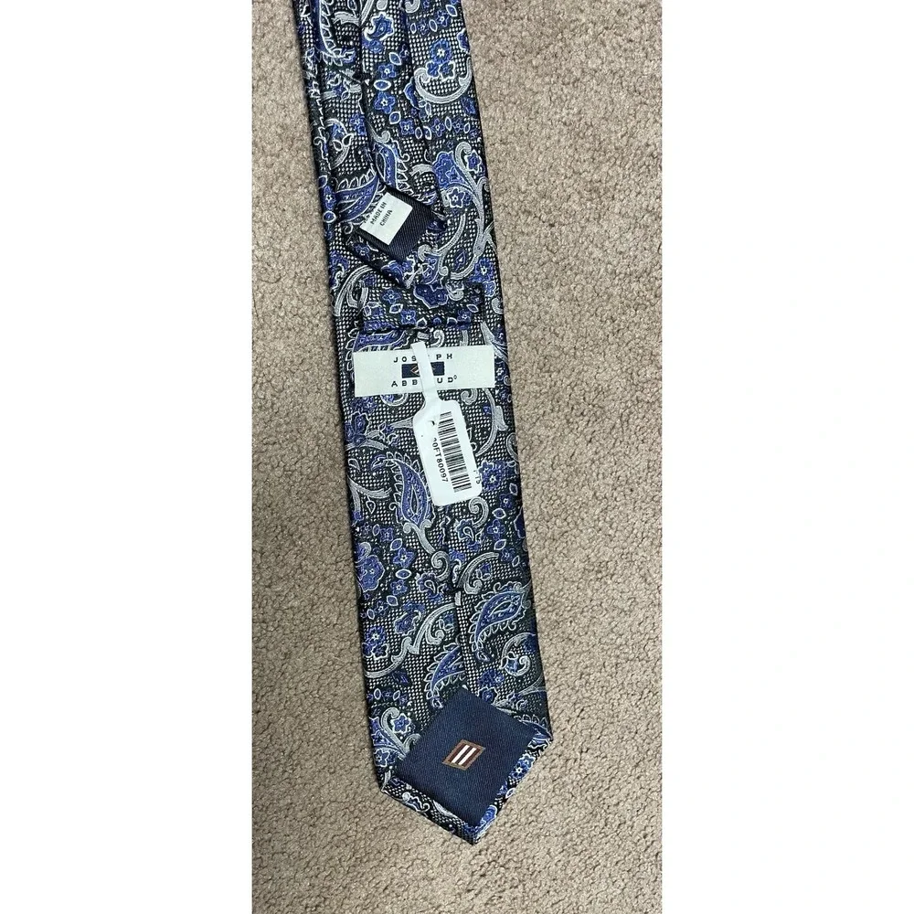 Joseph‎ Abboud Blue Silver Paisley Silk Tie New Tags 3